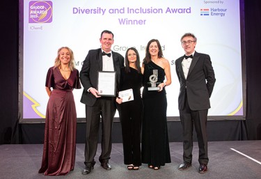 PM Group employees holding diversity and inclusion award at the 2023 IChemE Global Awards